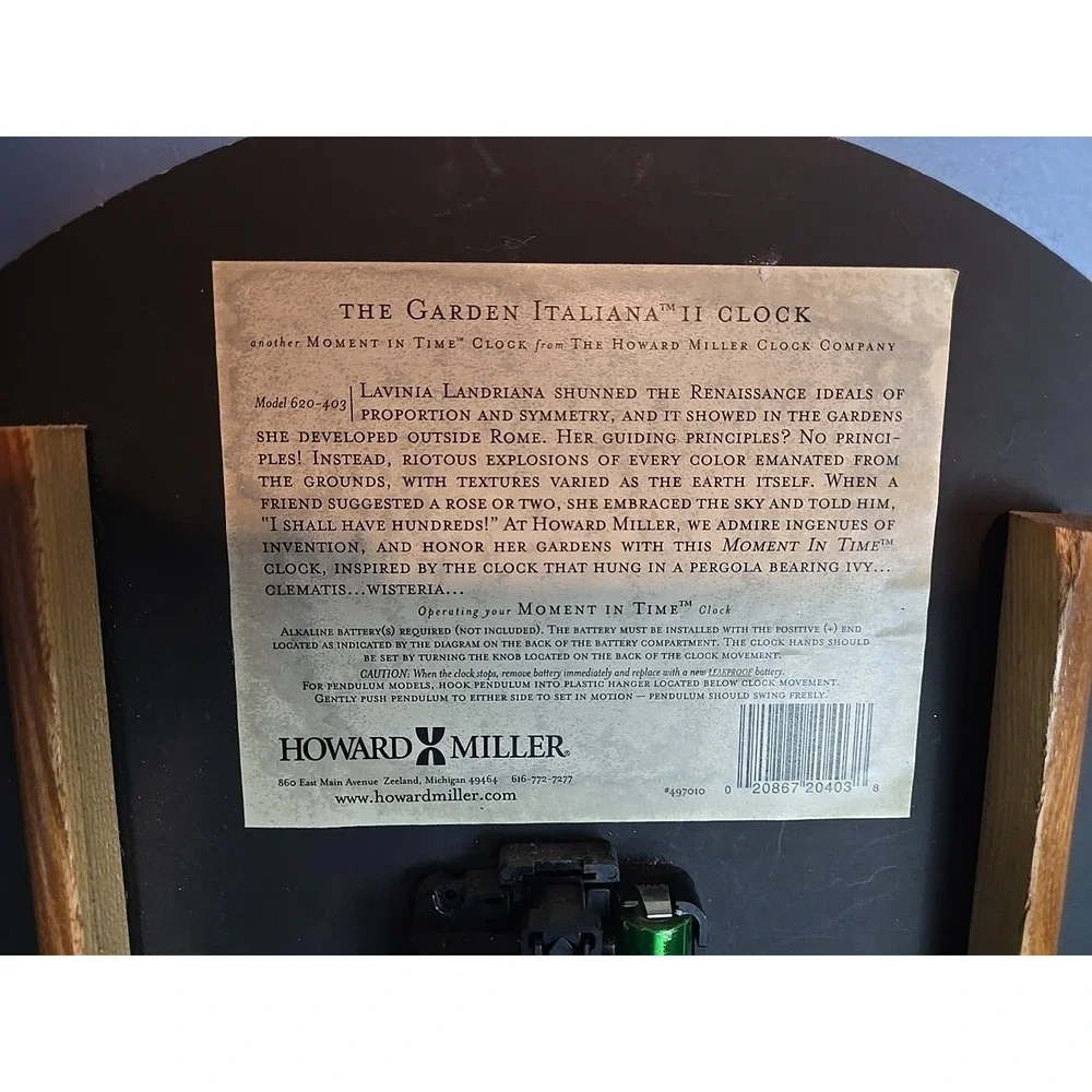 Howard Miller A Moment in Time The Garden Italiana Clock 620-403 Pendulum Flower